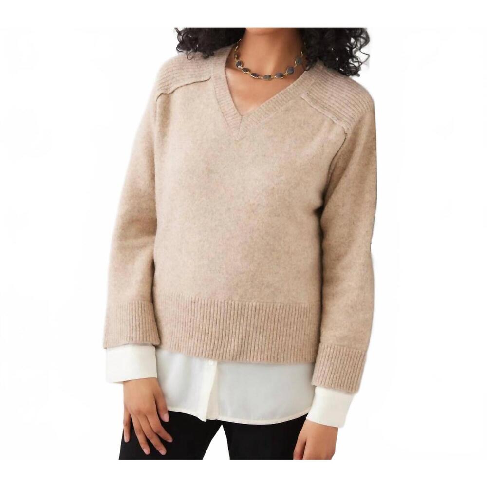 NEW KAREN KANE layered v-neck sweater in oatmeal